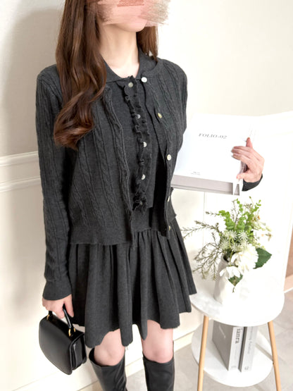 ガーリーケーブルニットカーディガンセット【WH2510004】