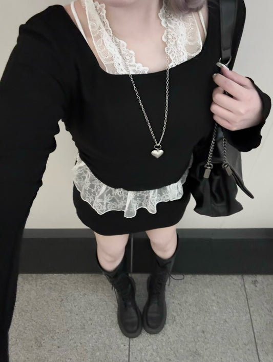 レイヤード風デザインレーストップス【IN2509004】