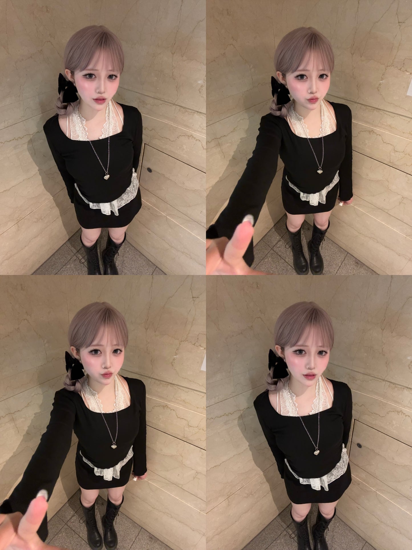 レイヤード風デザインレーストップス【IN2509004】