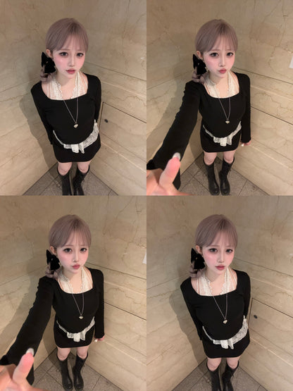 レイヤード風デザインレーストップス【IN2509004】