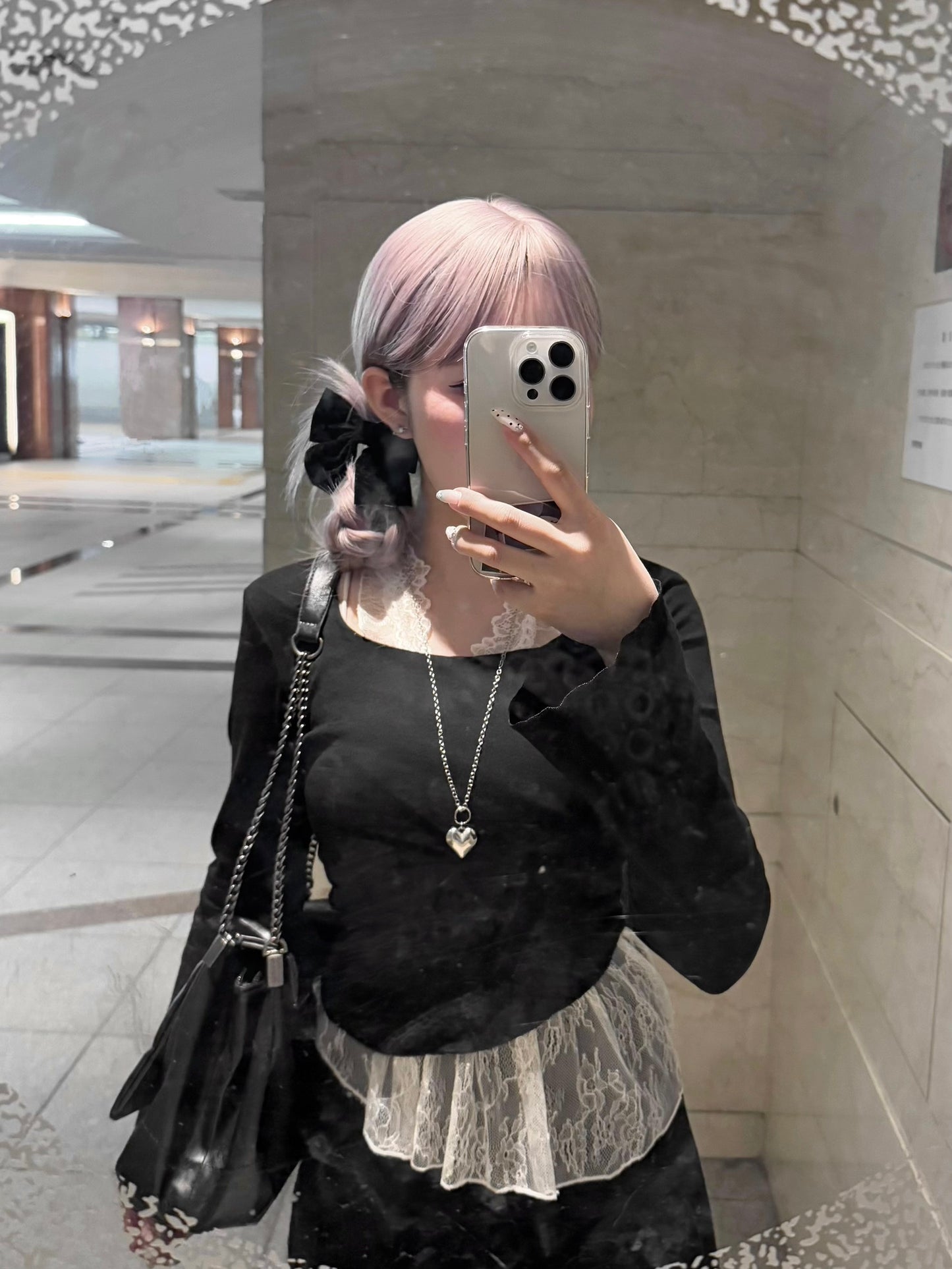 レイヤード風デザインレーストップス【IN2509004】