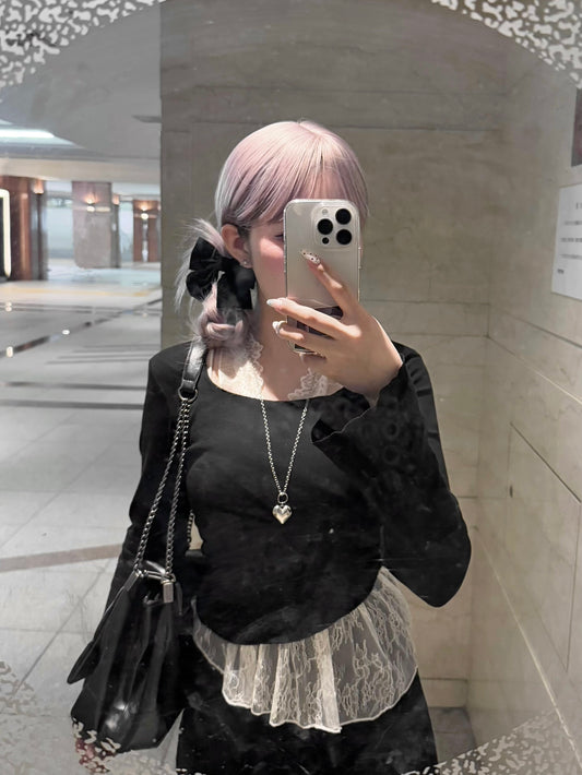 レイヤード風デザインレーストップス【IN2509004】