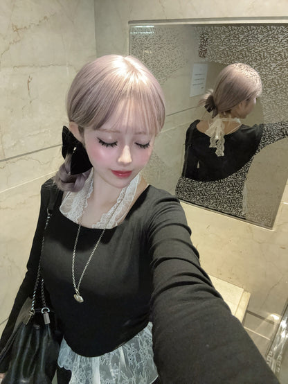 レイヤード風デザインレーストップス【IN2509004】