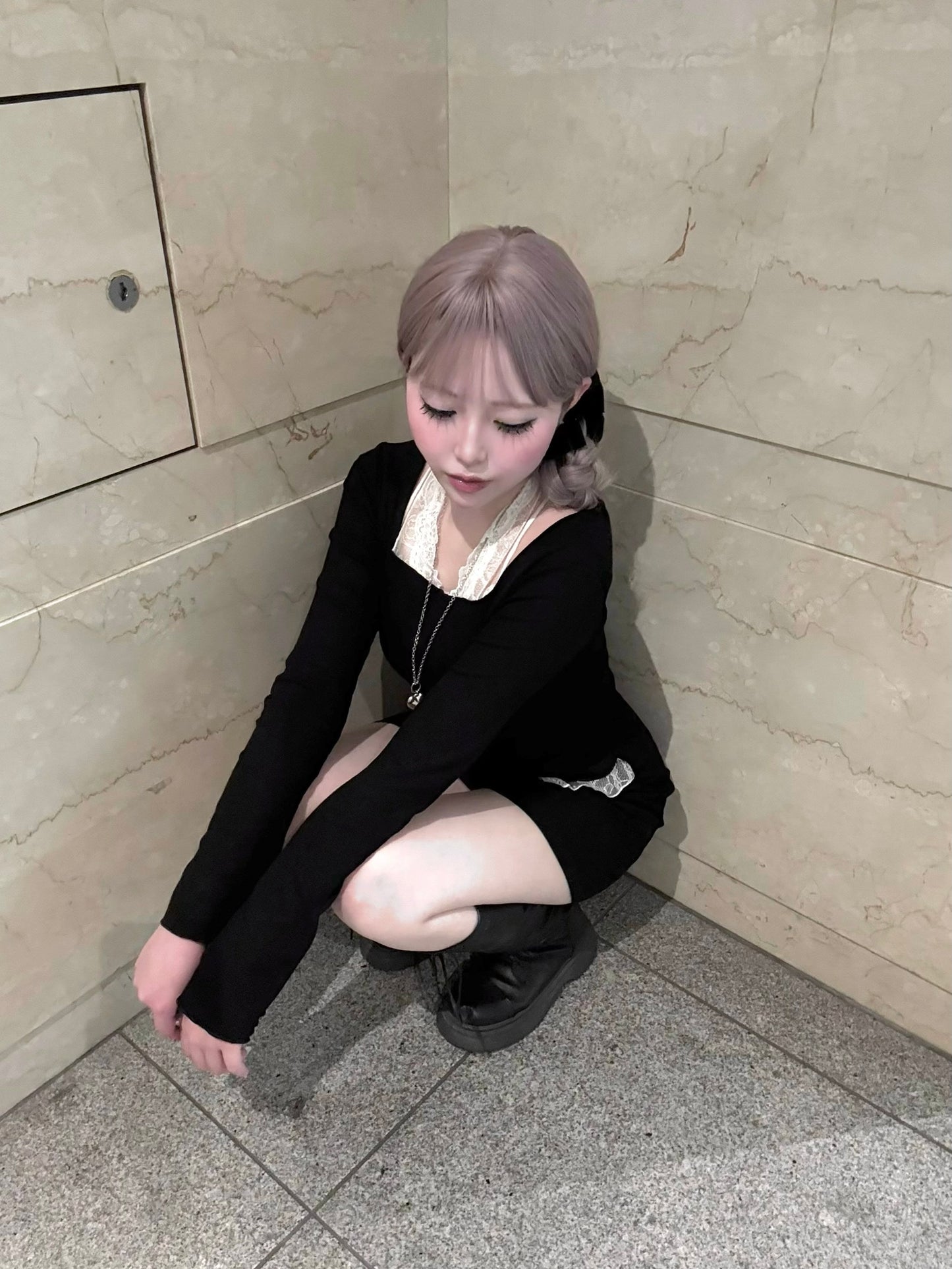 レイヤード風デザインレーストップス【IN2509004】