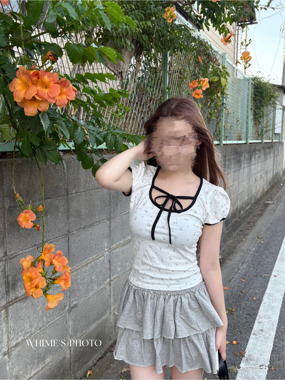 リボンカジュアルTシャツ【KN2507018】