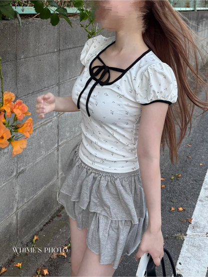リボンカジュアルTシャツ【KN2507018】
