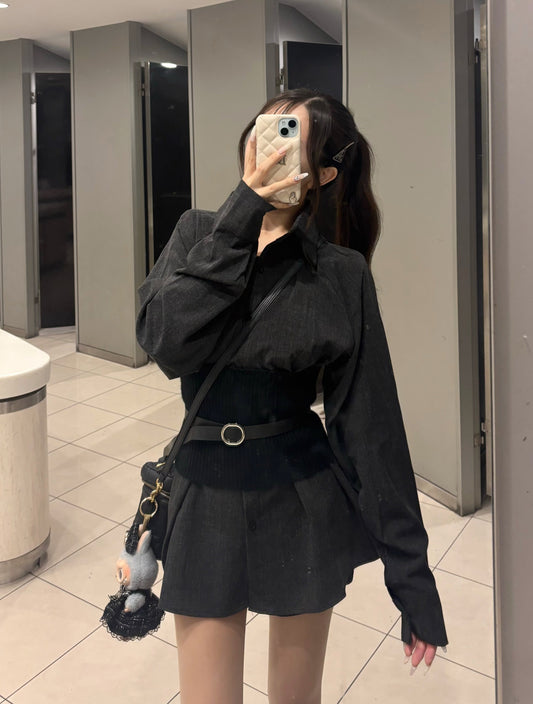 ウエストベルト シャツニットワンピース【OS2510001】