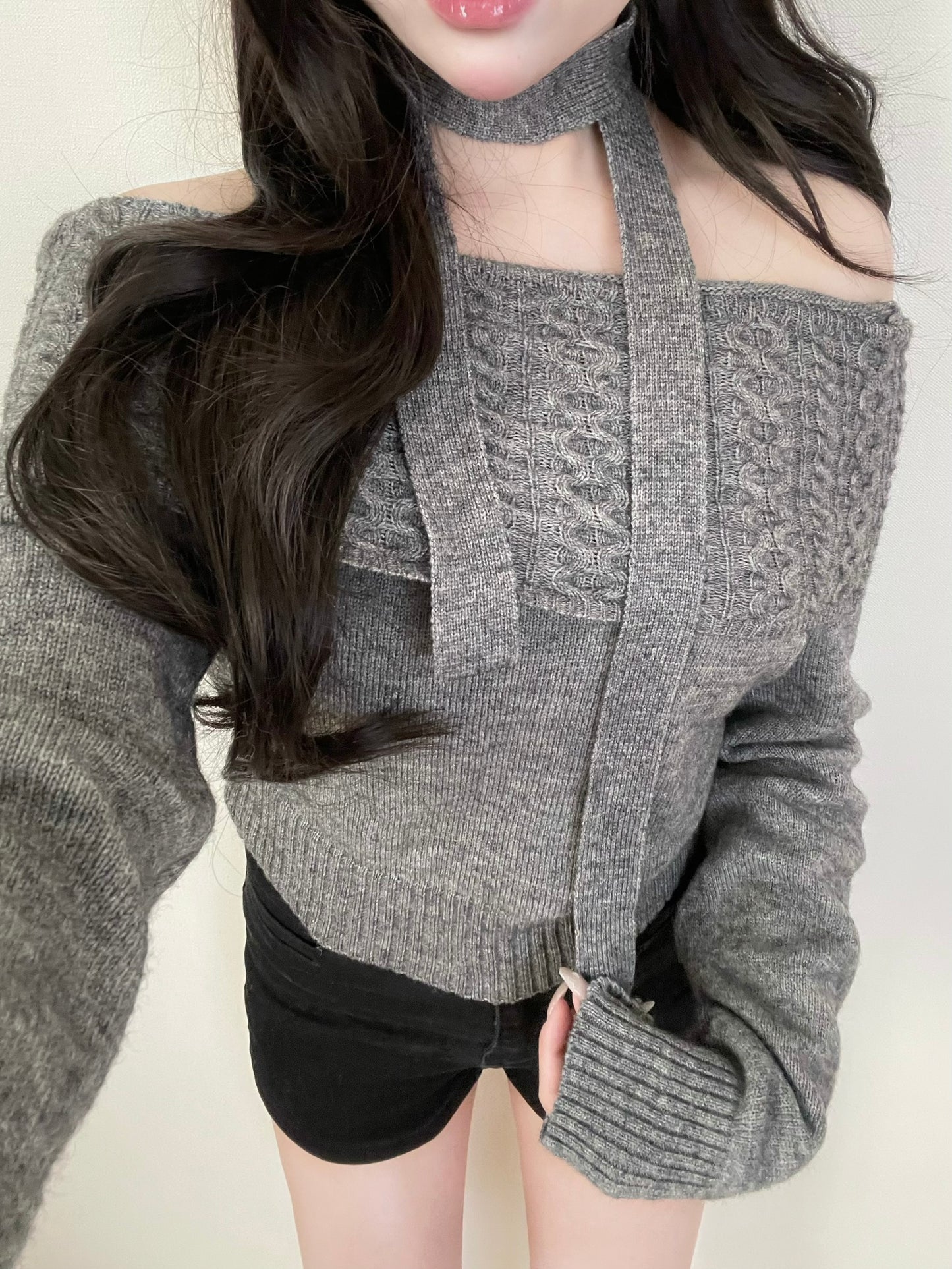 オフショル編み目マフラーニット【IN2511002】